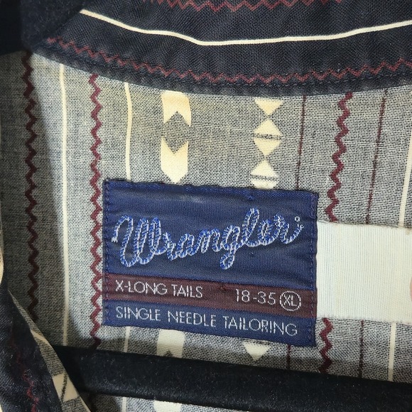 Vintage Wrangler Brushpopper Shirt Men XL Aztec Western Long Sleeve Collar 90s - Picture 3 of 7